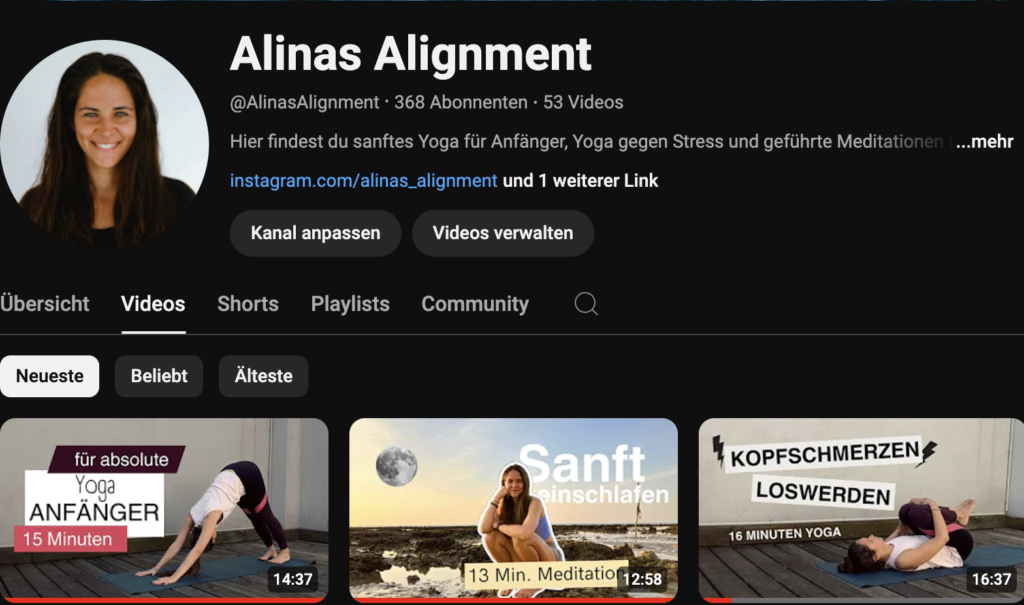 Screenshot online Yoga mit Alinas Alignment